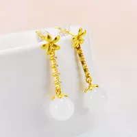 Retro earrings white jade, 925 sample silver