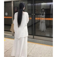 新中式国风套装女装禅意茶服感白色盘扣上衣半身裙两件套春装