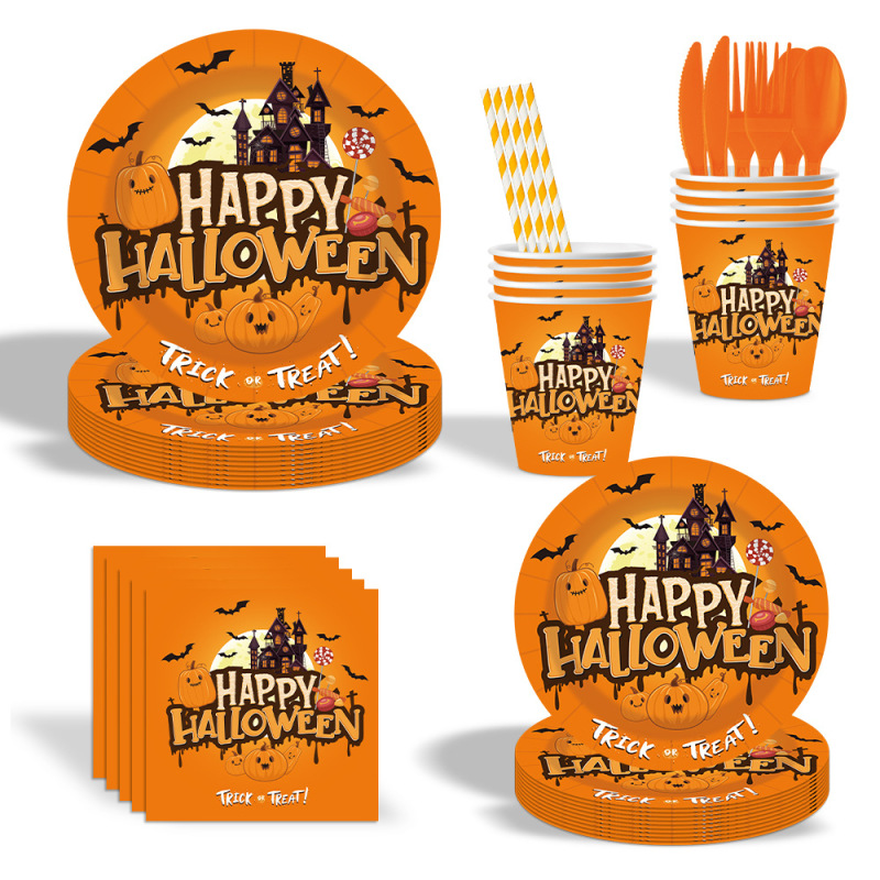 ハロウィンパーティー用品ハロウィン城紙コッププレート紙食器テーブルクロスバナーレイアウトセット卸売|undefined