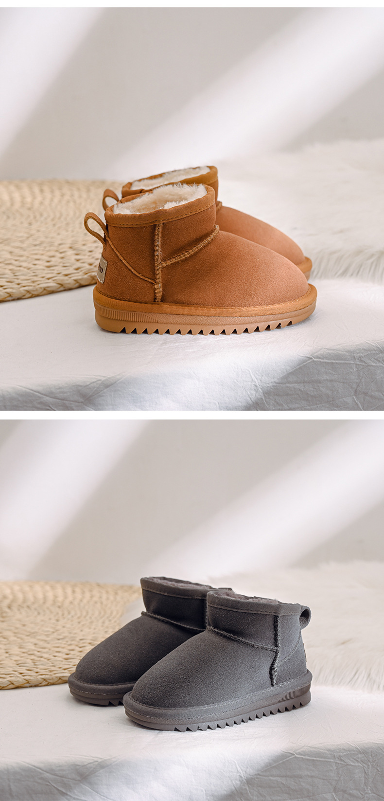 [Alta qualità] Pelle bovina 2022 Nuovi stivali da neve per bambini per ragazzi e ragazze Stivali corti con cotone felpato addensato_voghion.com