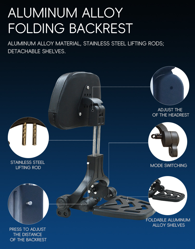 Motorcycle folding backrest for Graystone 250CVT, Flash 250V/300, and Wuxi CU625; foldable rack modification parts
