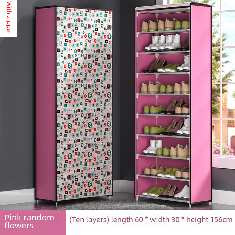 Factory Simple Modern Non-woven Dustproof Shoe Rack Multi-layer Storage Shelf Easy Steel Pipe Shoe Cabinet Plastic Shoe Rack Foreign Trade