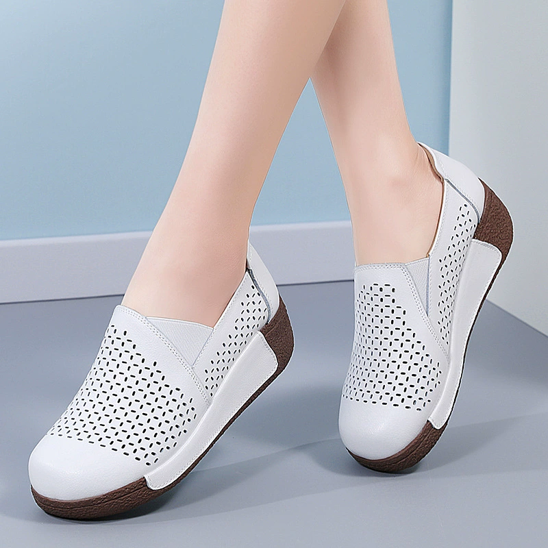Женские кроссовки для трансграничной торговли, весна 2025, новинка, из натуральной кожи, спортивные, в корейском стиле, модные, на толстой подошве, с эффектом качания, слипоны, для мам