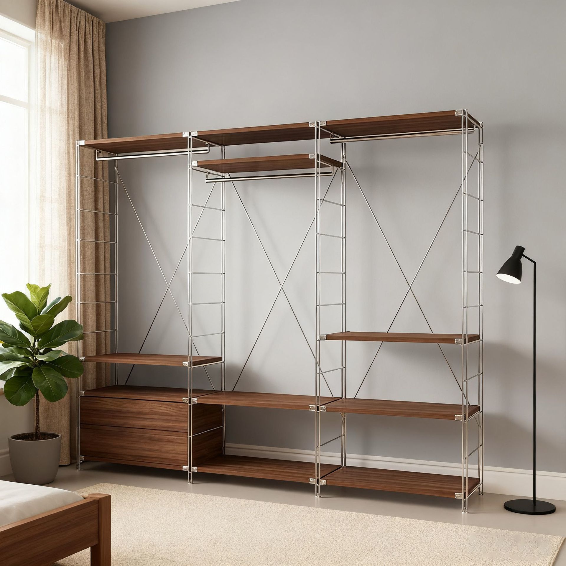 Antique Simple Storage Cabinet, Wardrobe, Floor-To-Ceiling Clothes Rack, Open Clothes Rack, Household Folding Rack, New Style