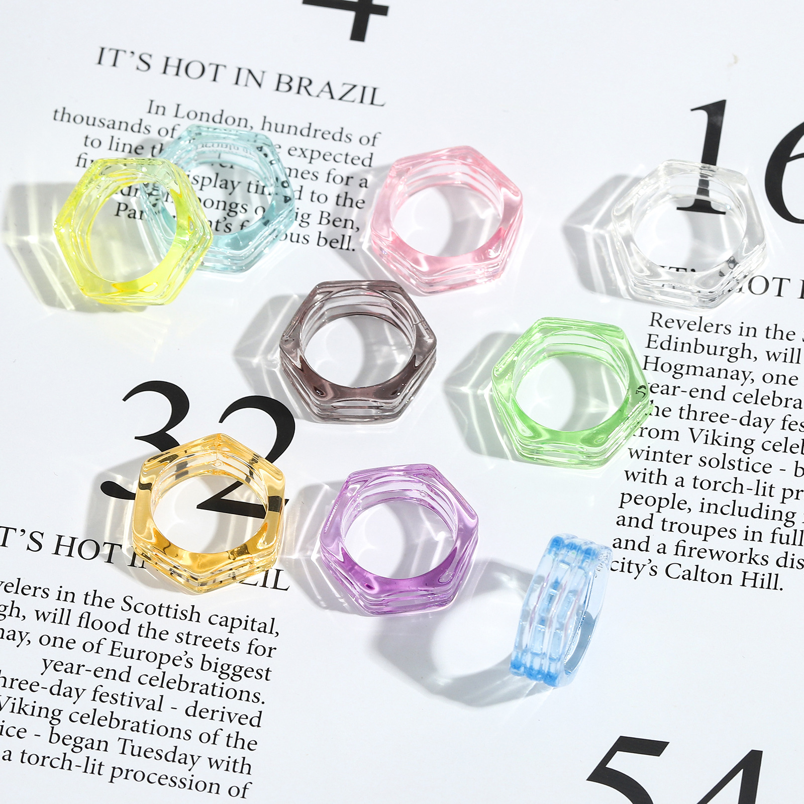 Korean Color Acrylic Resin Rhombus Ring display picture 2