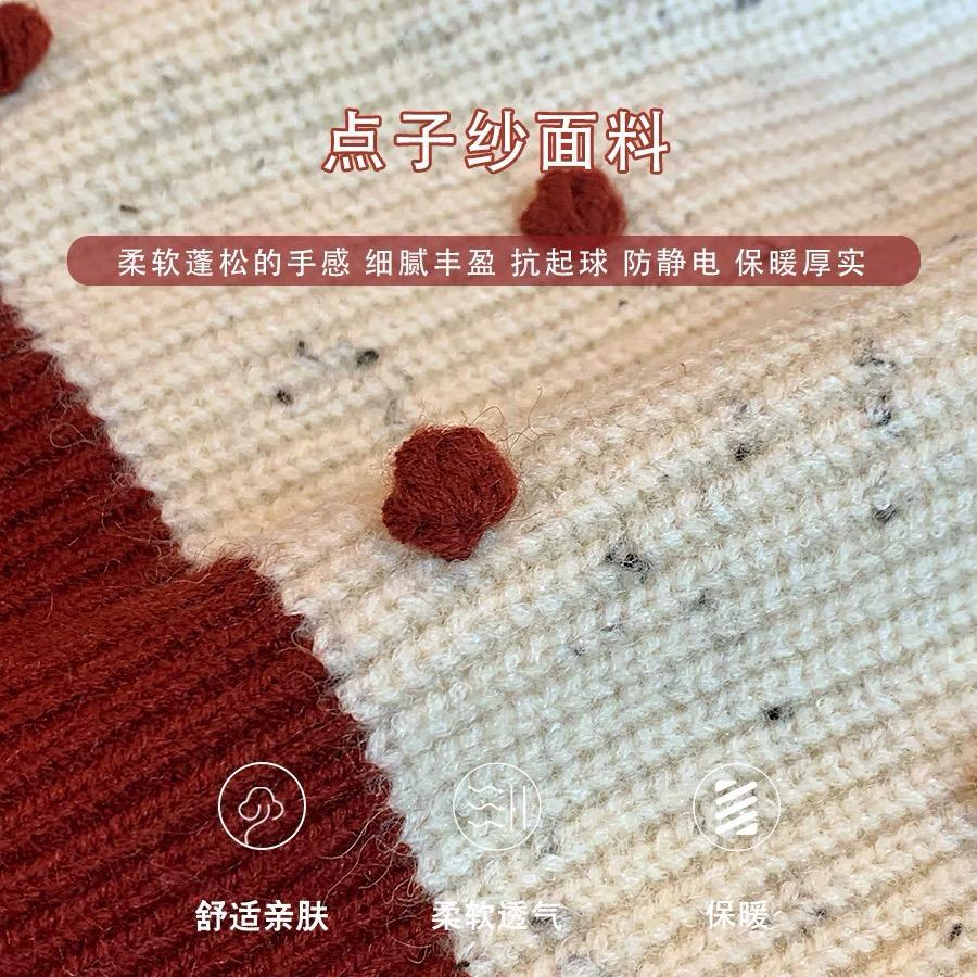 女の子の2025年秋冬新作スーツ、ファーボール厚みのあるチェック柄セーターとベルベットのワイドパンツ、ファッショナブルな2点セット