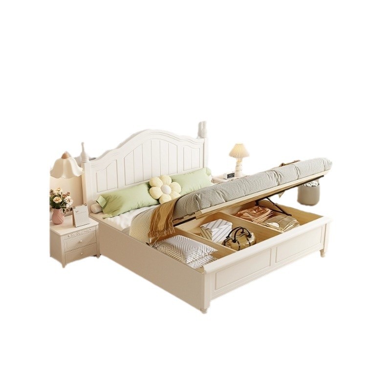 Cama doble casera dormitorio principal cama de madera maciza cama americana 1.8 moderna minimalista segundo dormitorio 1.5 princesa blanca