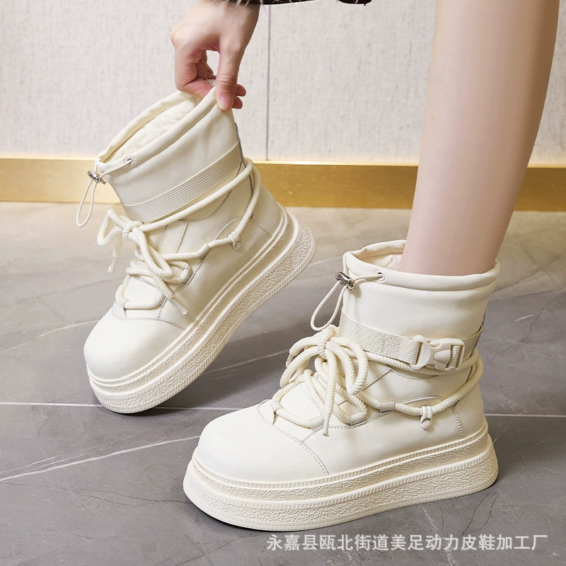 Модные толстые подошвы повседневные снежные сапоги женские 2024 зимние бархатные сапоги утолщенные теплые хлопчатобумажные туфли толстые подошвы Мартин короткие сапоги