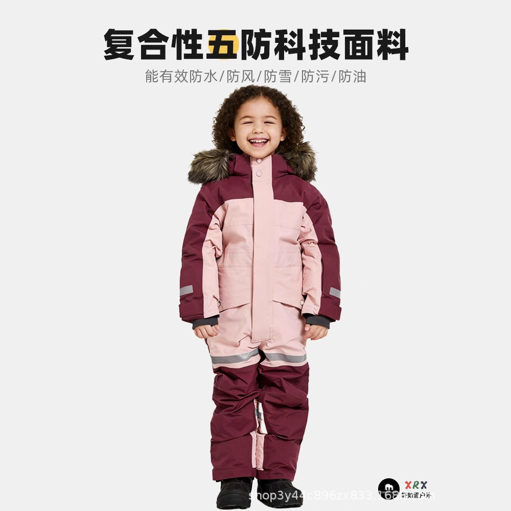 新品现货厂家直销外贸跨境户外连体滑雪服防水加绒加厚保暖男女童