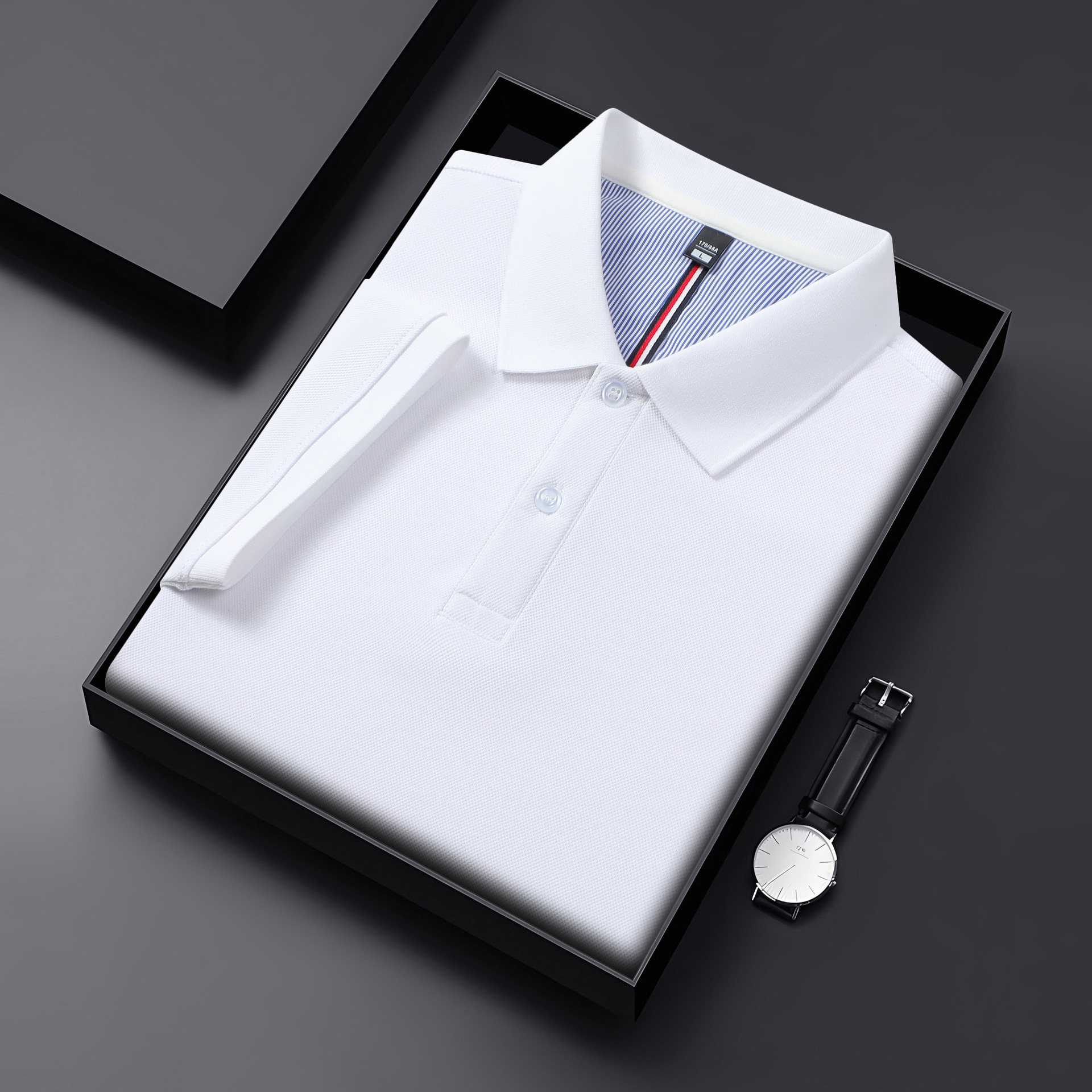 Verano pesado frío y transpirable 7A antibacteriano 65 algodón gran solapa de cuentas en vivo camisa POLO caliente camiseta de manga corta