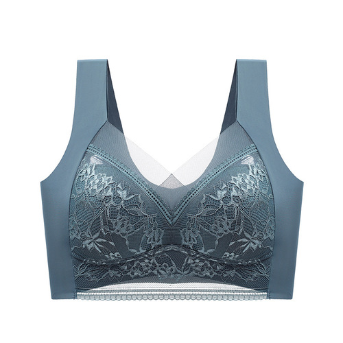 Integrated fixed cup seamless breast-retracting sleep vest-style underwear for women to push up the beautiful back without wire rims lace bra