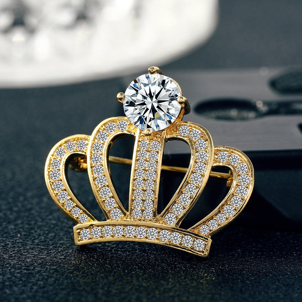 Bella New European and American Accessories Niche High-grade Zircon Crown Brooch Suit Queen Pin Evening Dress Accessories