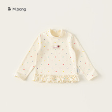 邦选童装秋季新品女童上衣半高领套头宝宝长袖内搭波点小童T恤