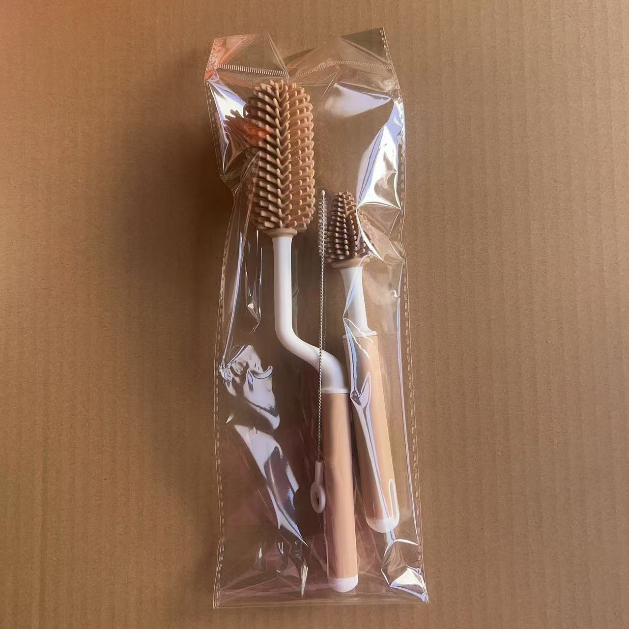 Cepillo de silicona para biberones Cepillo de chupete para bebé Cepillo de pajita Juego de tres piezas Cepillo de limpieza para niños pequeños Juego de combinación de biberones de lavado para bebés