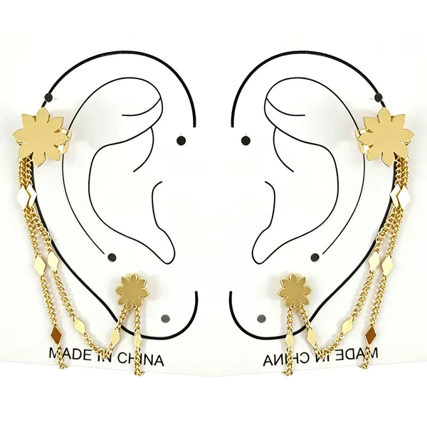 European and American style, simple, everyday floral chain ear cuffs