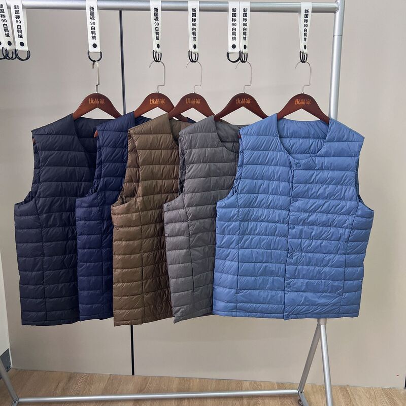 2026 autumn and winter new 90 white duck down autumn and winter warm lightweight round neck large size down vest for men