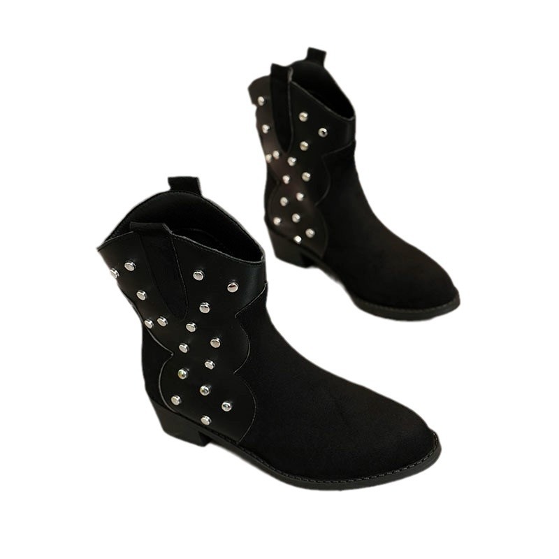 Women's Shoes large size winter women's boots rivet decoration retro pointed thick heel short boots sleeve Martin boots_voghion.com