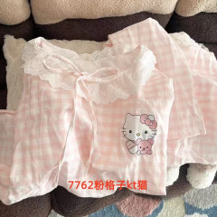 跨境外贸爆款睡衣女春秋花边圆领云朵棉长袖长裤家居服两件套