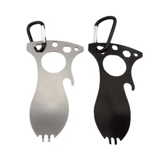 Factory wholesale multi-functional spoon outdoor edc camping stainless steel spoon wild defense survival with buckle tool