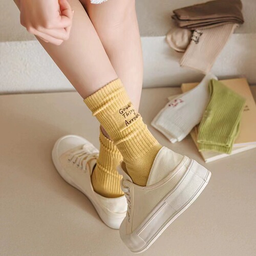 Socks for women in spring and summer mid-calf socks thin ins trend versatile outer wear Japanese internet celebrity college style sports pile socks