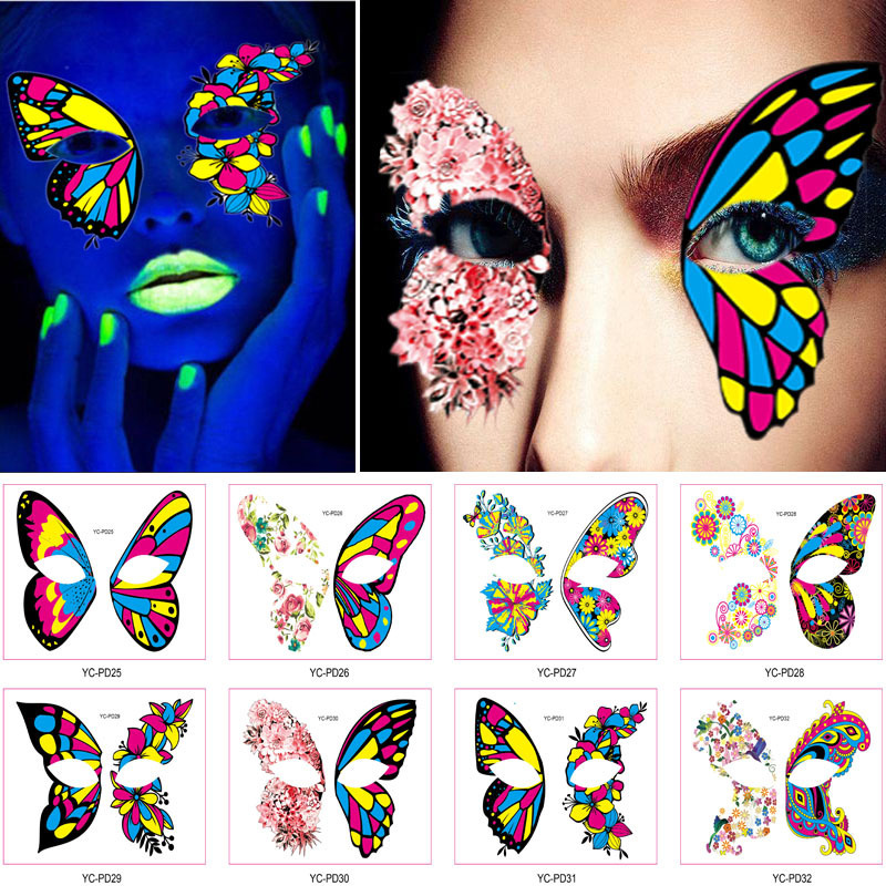 New Foreign Trade Party Club Fluorescent Butterfly Tattoo Sticker Color Bar Neon Carnival Flower Face Sticker