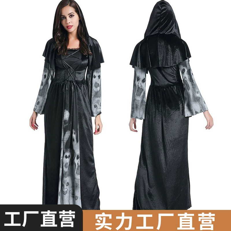 Женский костюм призрака на Хэллоуин, костюм ведьмы, праздничный костюм с длинным призраком ведьмы, Женский сценический костюм