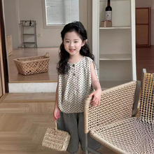 韩国童装女童无袖波点娃娃衫2024夏季新品宝宝可爱花苞衬衫背心