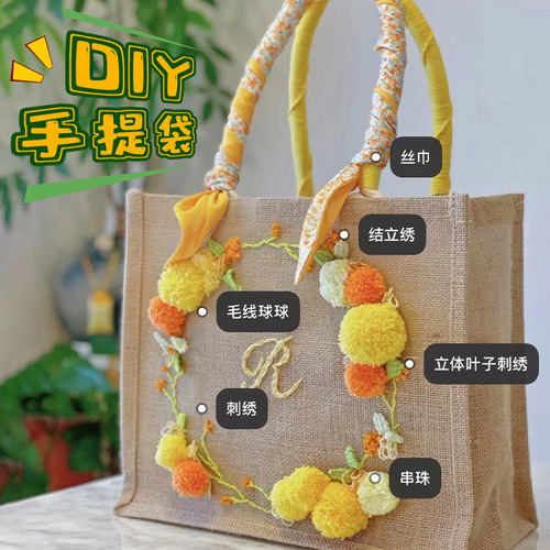 DIY Jute Cloth Tote Bag Hand-painted Hessian Bag Hand-drawn Canvas Bag Painting Coloring Hand-held Linen Bag