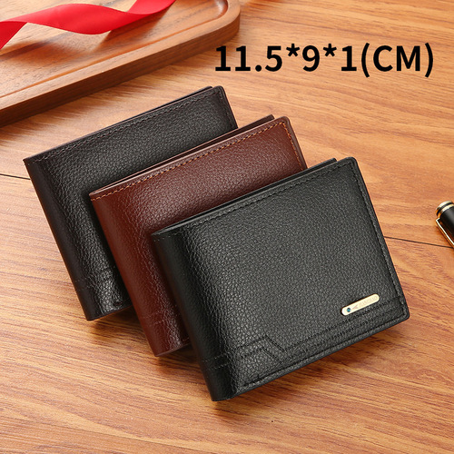 Men's Wallet Short Wallet Fashion Casual Lychee Pattern Soft Leather Purse Multi Card Slot Large Capacity Small Trendy Print