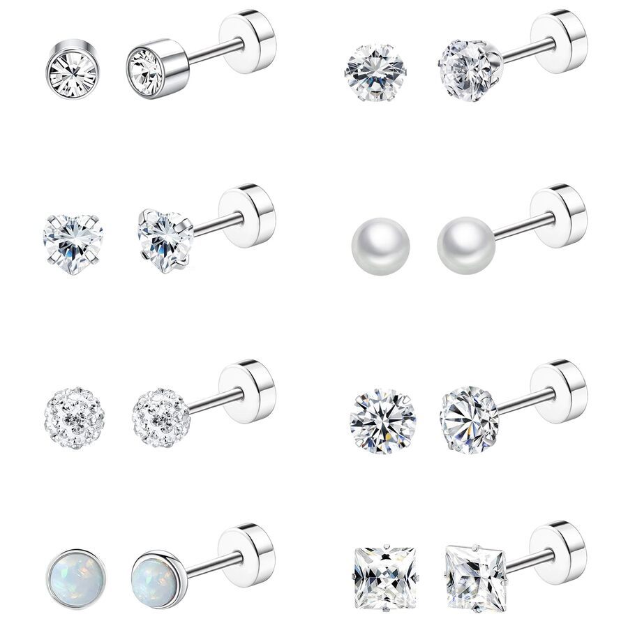 Women's Earrings Wholesale Zircon Opal Combination Multi-Color Round Heart-Shaped Square Earrings Trendy Style