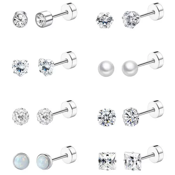Women's Earrings Wholesale Zircon Opal Combination Multi-Color Round Heart-Shaped Square Earrings Trendy Style