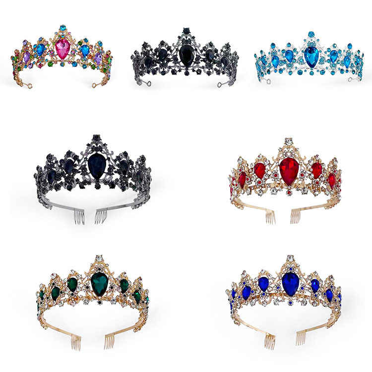 Corona de novia europea y americana con diamantes de imitación, diadema de reina para boda, accesorio para el cabello de cumpleaños, diadema para peinado, corona para el cabello, tocado de princesa