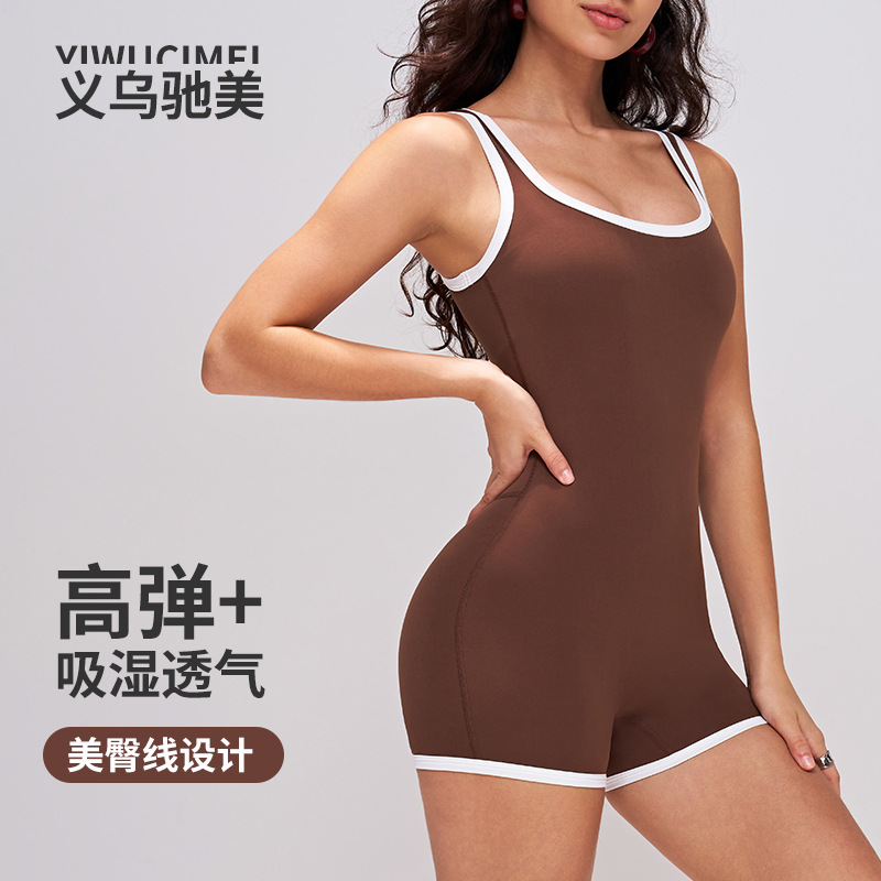 High-End One-Piece Yoga Suit for Women, Fitness and Beautiful Back Jumpsuit, Dance Sports Tight Belt, Chest Pad, Aerial Pilates