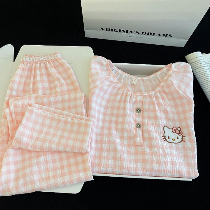 Pijamas de algodón nubes al por mayor transfronterizos de mangas largas dulces de dibujos animados collar redondo se puede usar con ropa de casa de primavera y otoño