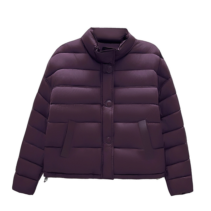 Capa de plumón corta de mujer 2025 ropa de invierno de moda simple de color sólido con una chaqueta caliente de cuello pequeño image 5