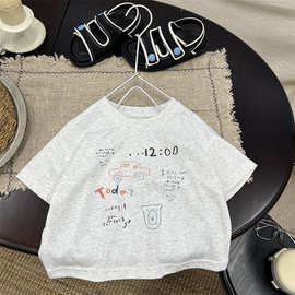 韩版卡通汽车印花短袖T恤2026新款男童夏季圆领百搭短袖上衣T