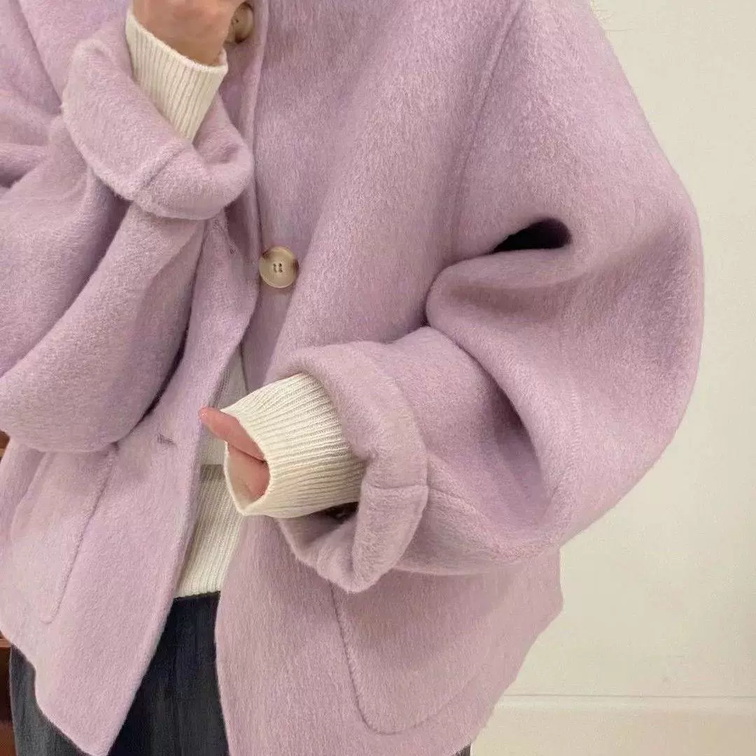Демисезонное шерстяное пальто фиолетового цвета, корейский стиль, стиль CHANEL, оверсайз, для подростков