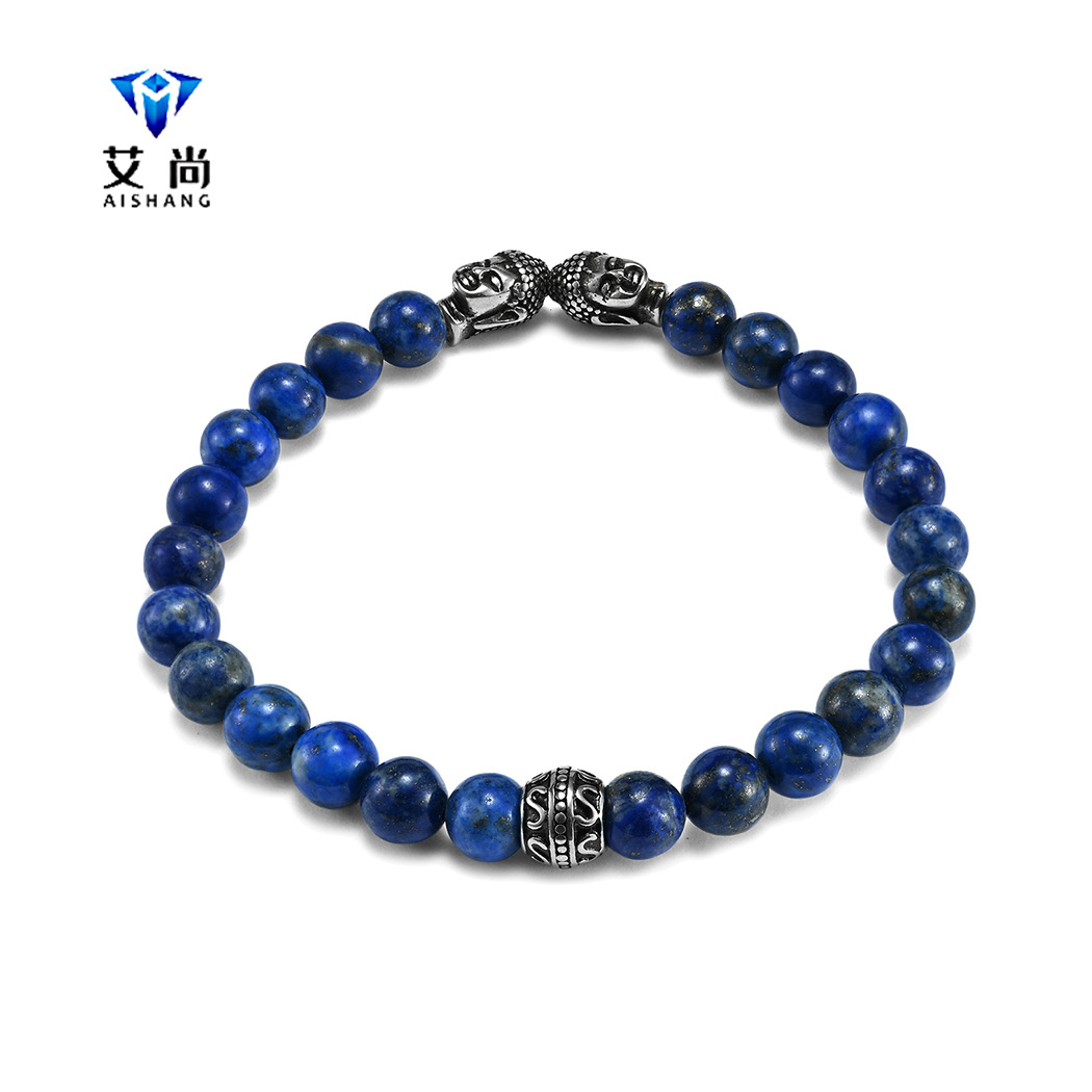 Creative New Men's Chinese-style Buddha's Head Transporter Tiger's Eye Stone Blue Stone Beaded Bracelet Ethnic-style Vintage Bracelet