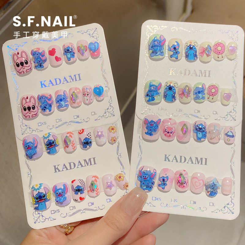 Cute Stitch Cartoon Children's Wearable Nail Finished Products Removable Manicure Nail Patch Fake Nail Manicure Wholesale Cute Stitch Cartoon Children's Wearable Nail Finished Products Removable Manicure Nail Patch Fake Nail Manicure Wholesale
