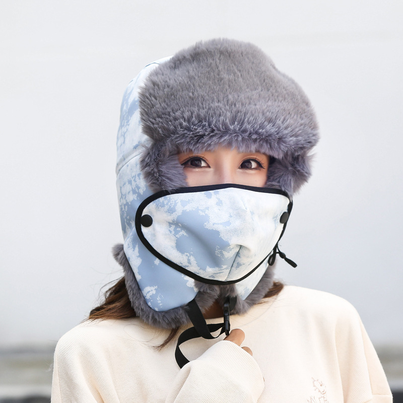 新しい迷彩柄のレーフェン帽、女性用、イミテーションラビットファー、裏起毛、厚手、保温帽子、冬用防寒帽子、アウトドア旅行用耳当て付き帽子|undefined