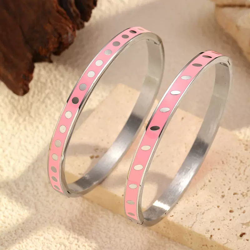 跨境新款克莱因蓝珐琅不锈钢手镯小众设计复古风轻奢钛钢手环饰品