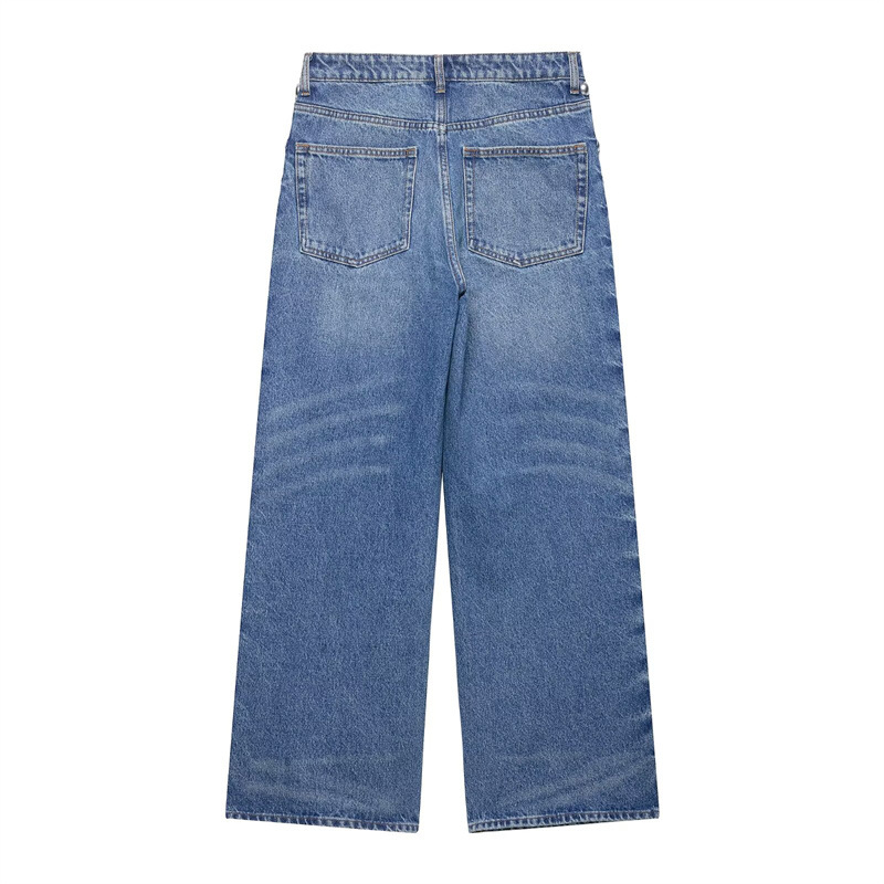 High-waisted Straight Jeans With Metal Rivets For Women_voghion.com