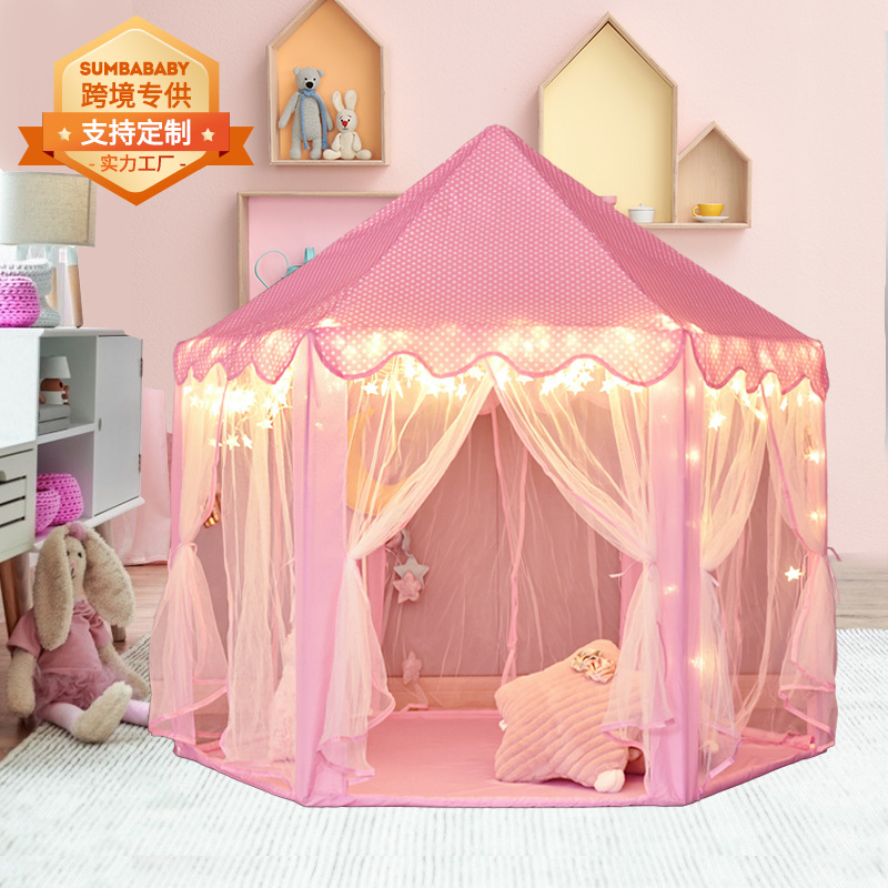 新款儿童帐篷薄纱六角公主城堡宝宝室内游戏屋婴儿玩具帐篷屋现货