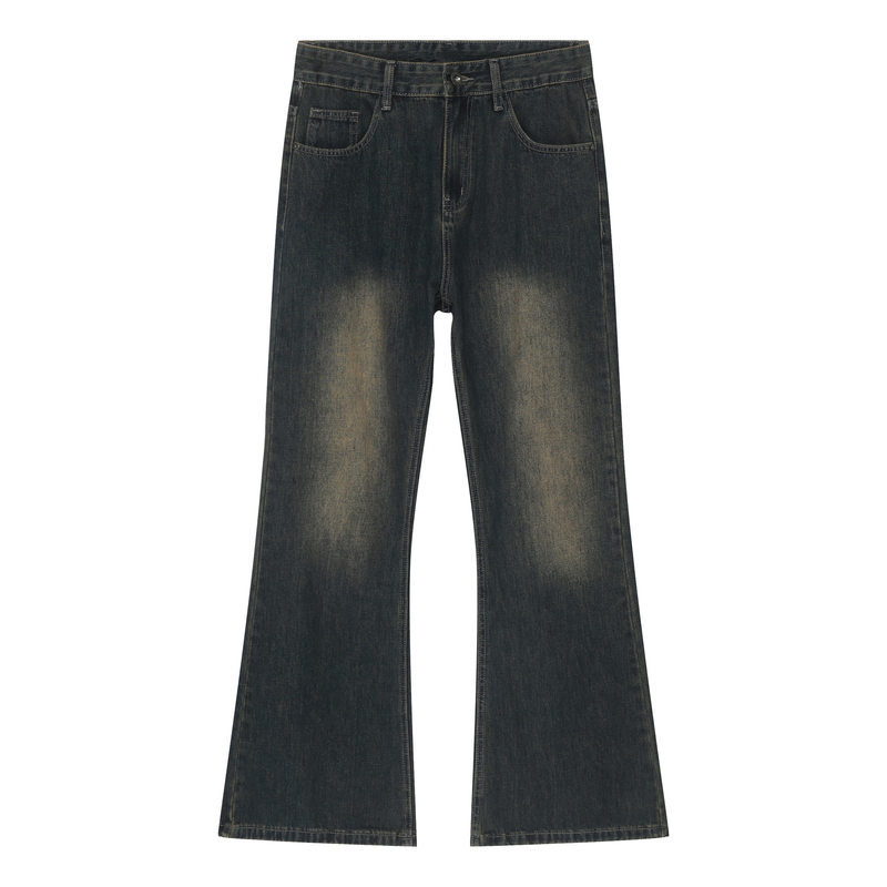 Quần jean nam ống đứng dáng suông rộng cạp vừa phong cách Hàn, vải denim giặt cổ điển — Xanh lam nhạt, Xám nhạt, Đất Sét