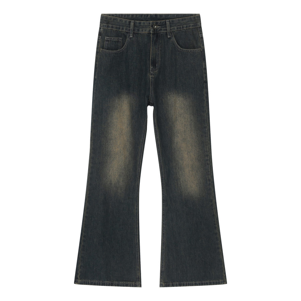 Quần jean nam ống đứng dáng suông rộng cạp vừa phong cách Hàn, vải denim giặt cổ điển — Xanh lam nhạt, Xám nhạt, Đất Sét