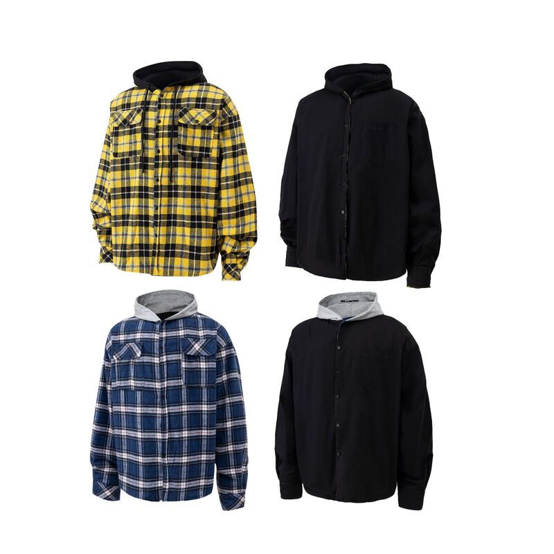 Non-sleeping trendy GARILZ American retro shirt plaid double-sided wear men's and women's same loose workwear jacket jacket