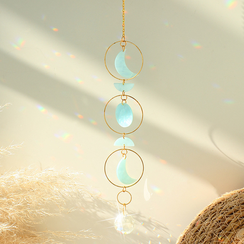 Cross-border Sunshine Catcher Natural Crystal Pendant Acrylic Sun and Moon Metal Chain Home Living Room Ornament