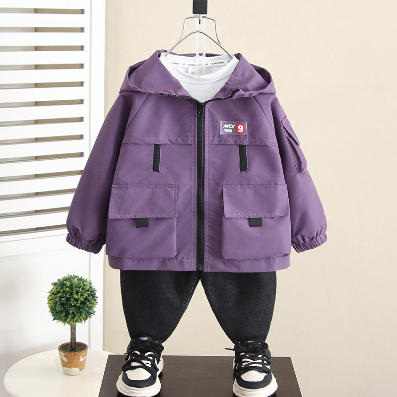 5894 chaqueta para niños 2024 otoño nuevo estilo para niños chaqueta de herramientas coreana bebé chaqueta de primavera y otoño con capucha