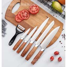 现货外贸不锈钢木纹柄厨房六件套装刀具套装厨房菜刀水果刀组合装