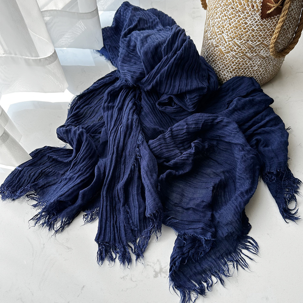 Bufanda de algodón de color para mujer, otoño e invierno, arte, chal teñido sucio, personalidad, arrugas naturales, bufanda de hombre, suministro de comercio exterior
